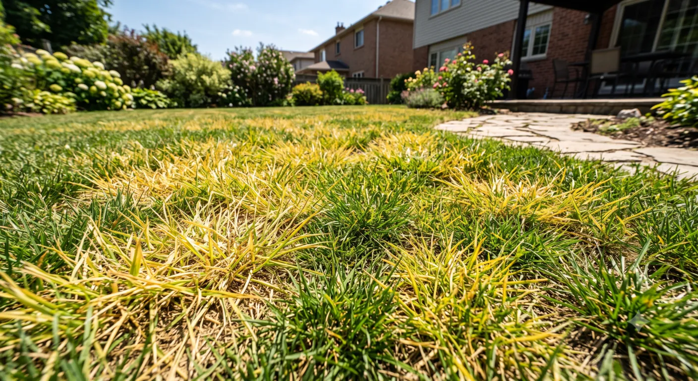 A pale yellow lawn showing symptoms of why is my clay soil lawn turning yellow due to nutrition issues.
